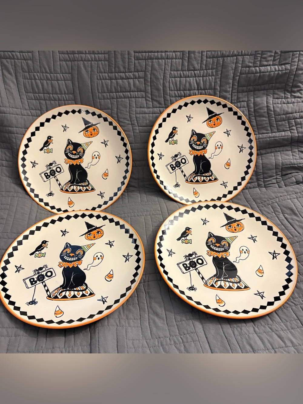 4 Set Eli + Ana Creep Show Dinner Plates 10.5" Ceramic Halloween 2026 Black Cat